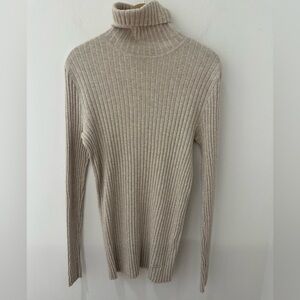 Tory Burch Cream Ribbed Turtleneck Sweater Medium